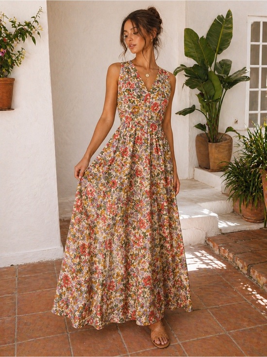 Boutique Europa Dresses & Skirts - Boutique Europa Floral Cotton Maxi Dress Size 4 Cottagecore Boho Summer